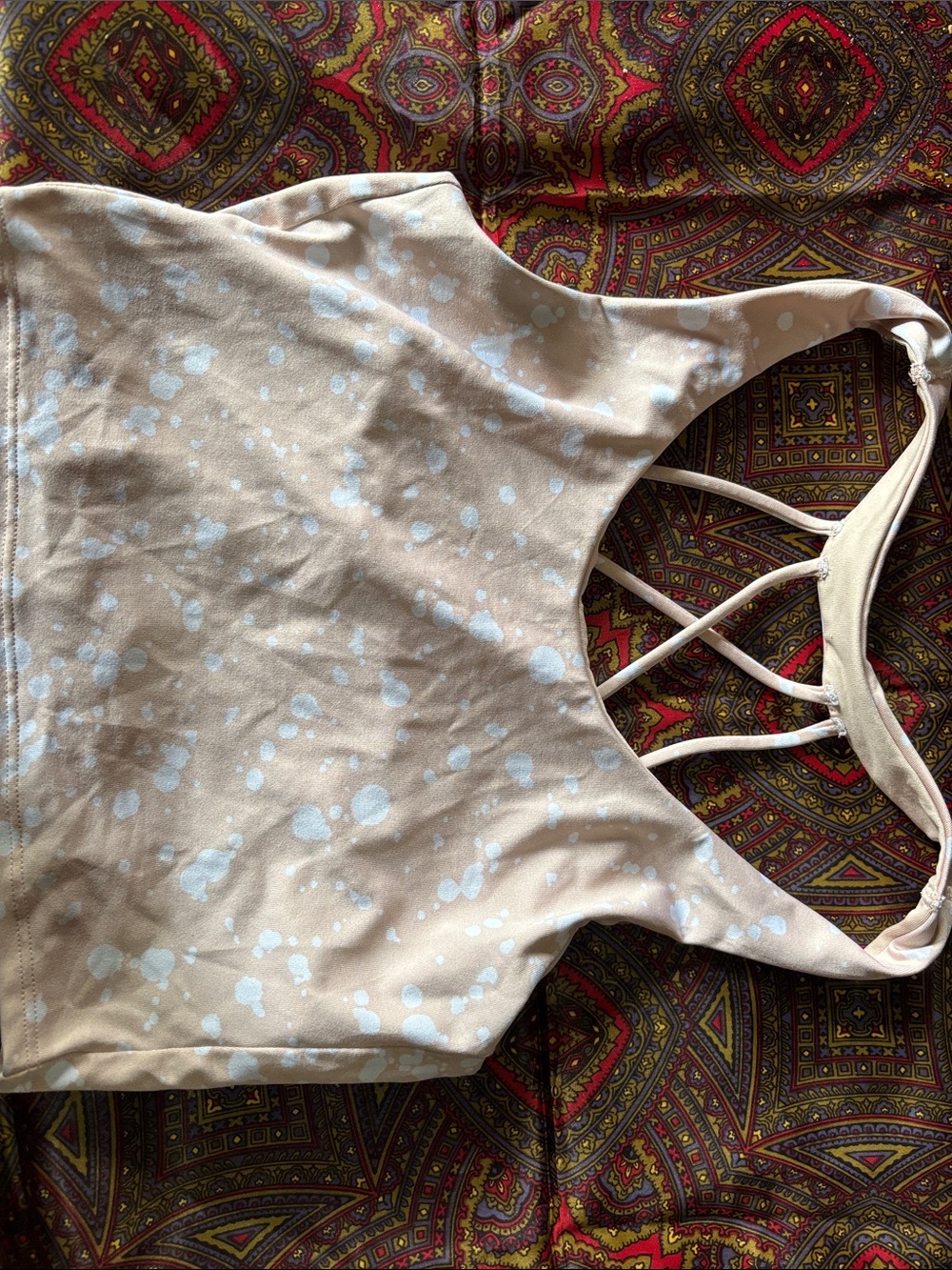 PINK Women’s Light Tan Tie-Dye Bralette Tank with Strappy Back S